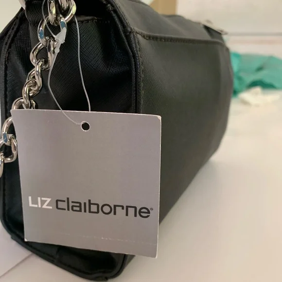 LC Liza Claiborne Black Liza Floral on Gold Tone Background Crossbody Purse - Picture 3 of 12